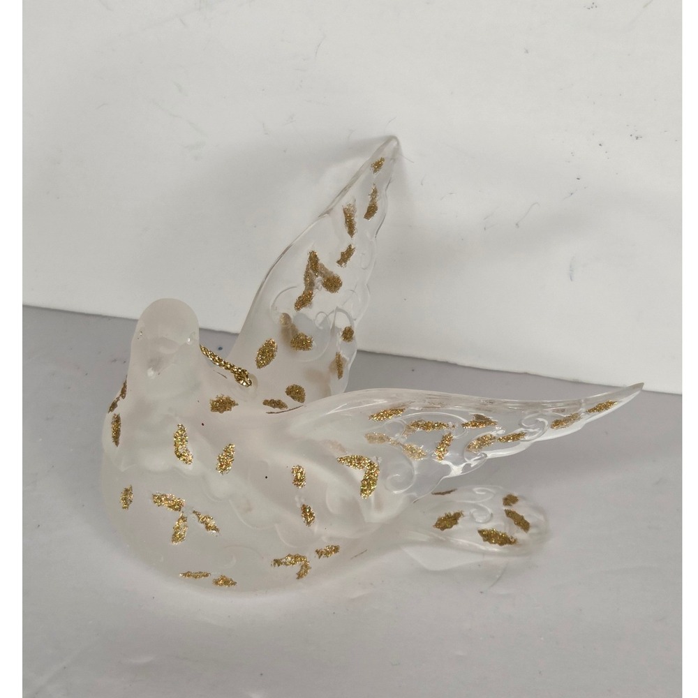 Frosted Acrylic Dove Christmas Ornament Gold Glitter Flakes Peace Bird Figurine